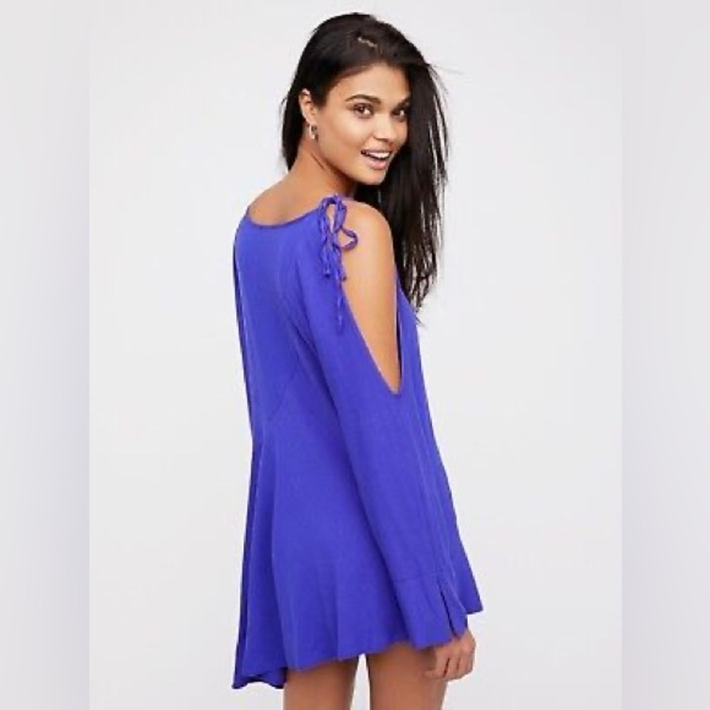 Free People Clear Skies Tunic Dress Violet Cold Shoulder asymmetrical hem Small - Picture 4 of 8